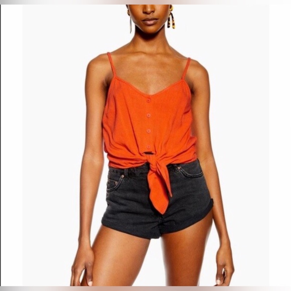Topshop Bright Orange Tie-Front Camisole Size 6